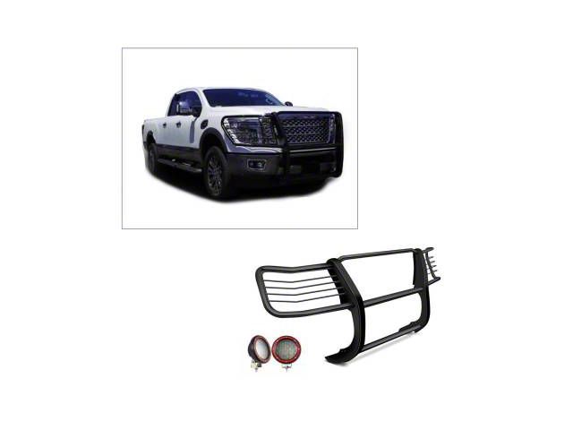 Modular Grille Guard with 5.30-Inch Red Round Flood LED Lights; Black (16-24 Titan XD)