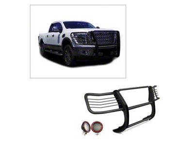 Modular Grille Guard with 5.30-Inch Red Round Flood LED Lights; Black (16-24 Titan XD)