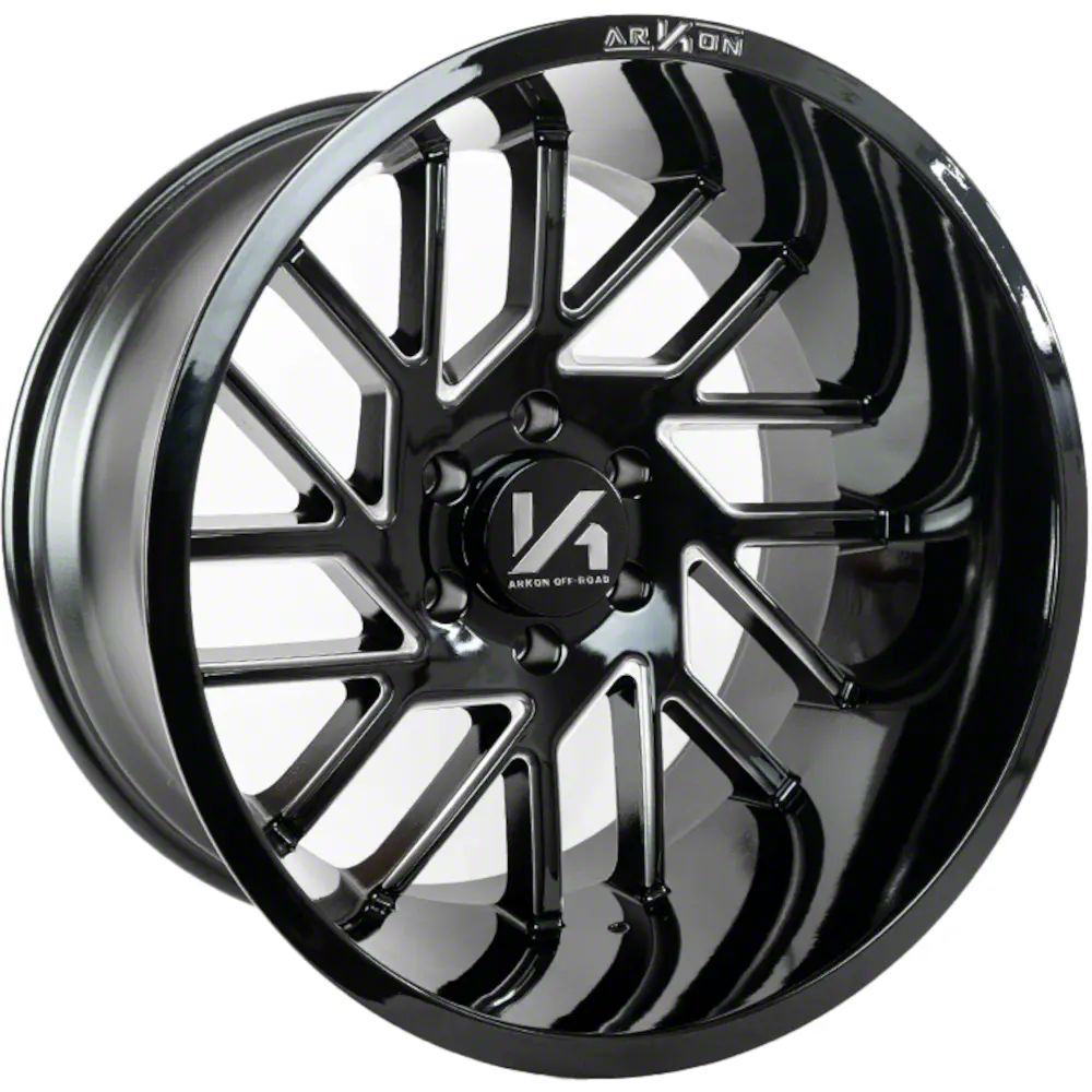 Arkon Off-Road Mandela Gloss Black with Milled Edges 6-Lug 4-Wheel Kit; 20x12; -51mm Offset (16-23 Titan XD)