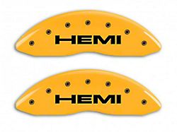MGP Yellow Caliper Covers with HEMI Logo; Front and Rear (11-14 RAM 1500)