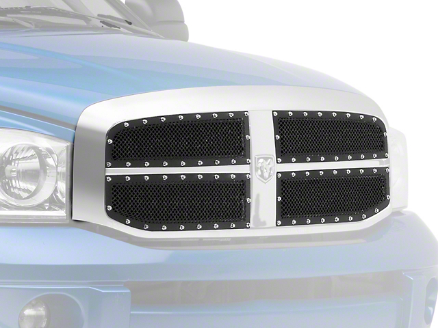 RedRock 4x4 Wire Mesh Upper Overlay Grilles with Rivets; Black (06-08 RAM 1500)