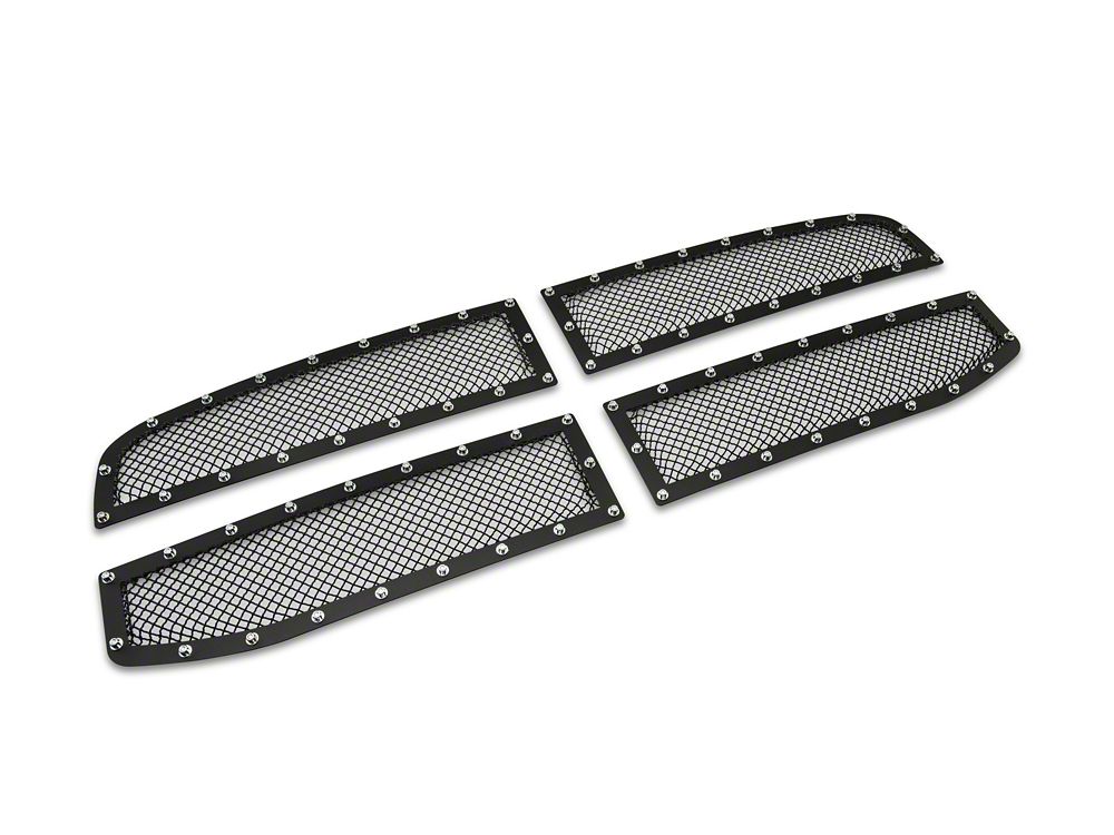 RedRock Wire Mesh Upper Overlay Grilles with Rivets; Black (06-08 RAM 1500)
