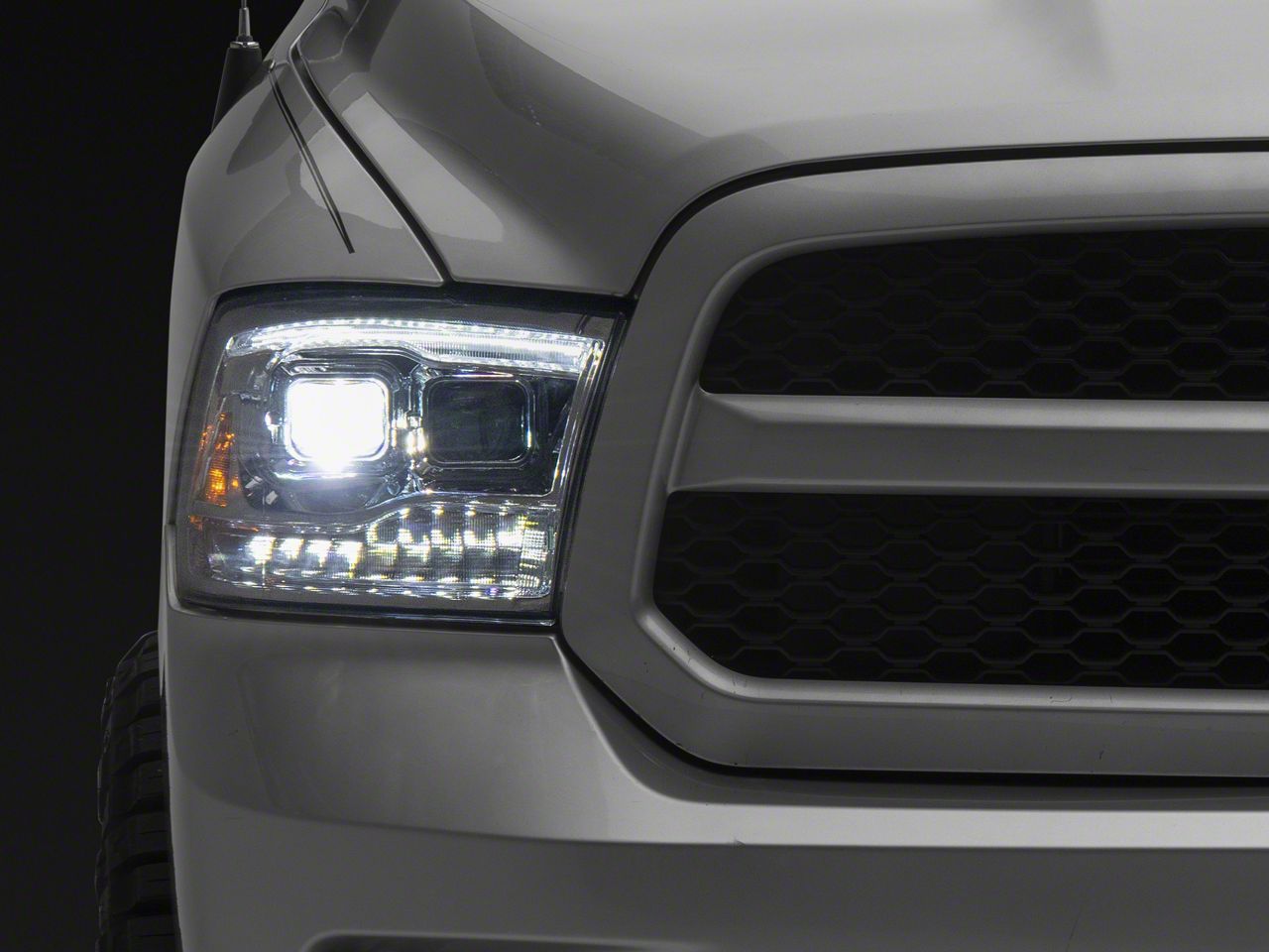 RAM 1500 Dual LED Switchback Projector Headlights; Chrome Housing