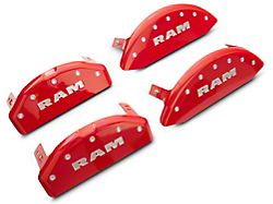 MGP Red Caliper Covers with RAM Logo; Front and Rear (19-22 RAM 1500 w/ Alternate Rear Caliper)