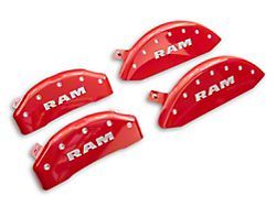 MGP Brake Caliper Covers with RAM Logo; Red; Front and Rear (19-26 RAM 1500 w/ Standard Rear Calipers)