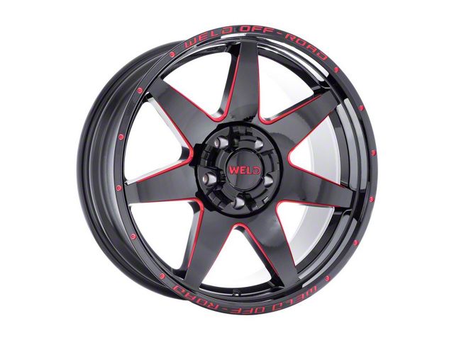 Weld Off-Road Retaliate Gloss Black Milled with Red Accent 6-Lug Wheel; 20x10; -18mm Offset (16-23 Tacoma)