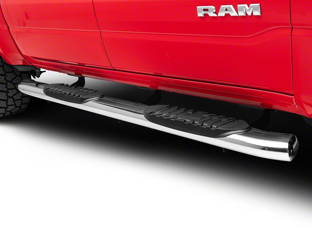 RedRock 5Inch Oval Bent End Side Step Bars; Stainless Steel (1924 RAM