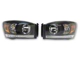 LED DRL Headlights with Amber Corner Lights; Black Housing; Clear Lens (06-08 RAM 1500)