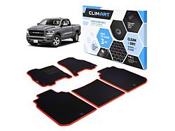Custom Fit Front and Rear Floor Liners; Black/Red (19-23 RAM 1500 Crew Cab)