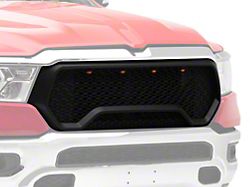 RedRock Rebel Style Upper Replacement Grille with LED DRL; Matte Black (19-22 RAM 1500 Big Horn, Laramie, Lone Star, Tradesman)