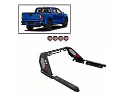 Vigor Roll Bar with 5.30-Inch Red Round Flood LED Lights; Black (09-23 F-150 Styleside)