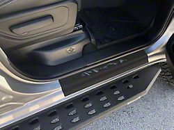 Front Door Sill Protection with Mountain Logo; Black (19-22 RAM 1500)