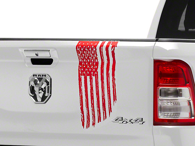 SEC10 Vertical Tailgate Distressed Flag Decal; Red (02-23 RAM 1500)
