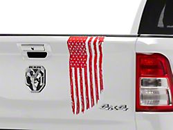 SEC10 Vertical Tailgate Distressed Flag Decal; Red (02-23 RAM 1500)