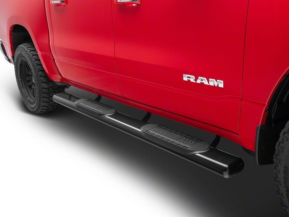 RedRock 6Inch Oval Bent End Side Step Bars; Black (1924 RAM 1500 Crew
