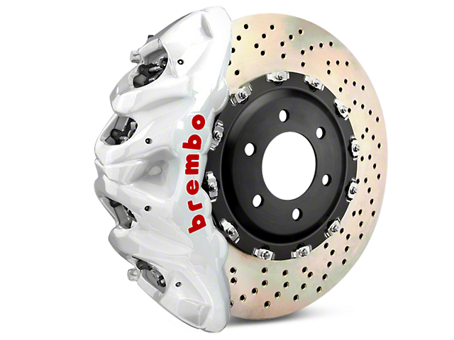 Brembo GT Series 8-Piston Front Big Brake Kit with 2-Piece Cross Drilled Rotors; White Calipers (07-18 Silverado 1500)