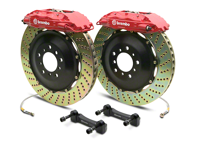 Brembo GT Series 4-Piston Rear Big Brake Kit with 2-Piece Cross Drilled Rotors; Red Calipers (07-13 Silverado 1500)