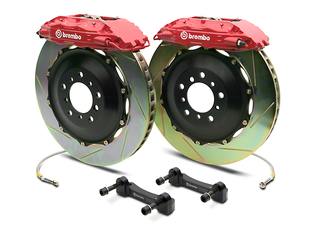 Brembo GT Series 4-Piston Rear Big Brake Kit with 2-Piece Slotted Rotors; Red Calipers (07-13 Silverado 1500)