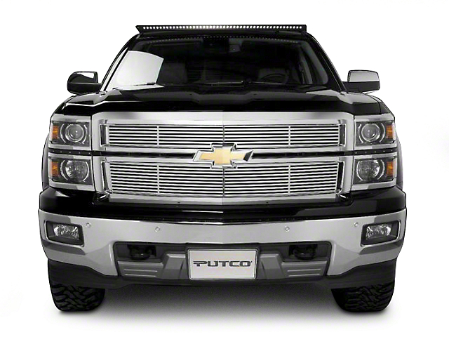 Putco Liquid Billet Upper Replacement Grilles with Logo Cutout; Polished (14-15 Silverado 1500 w/ Z71 Package)
