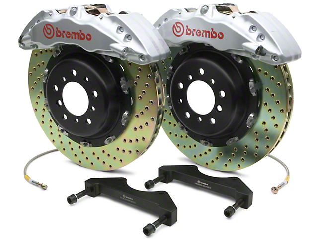 Brembo GT Series 6-Piston Front Big Brake Kit with 2-Piece Cross Drilled Rotors; Silver Calipers (07-18 Silverado 1500)