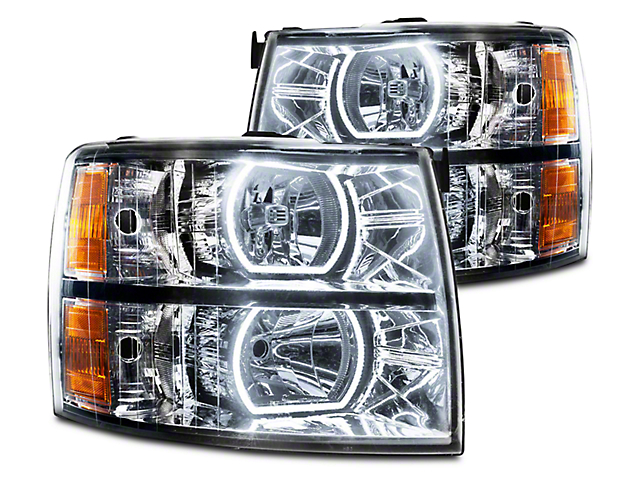 Oracle OE Style Headlights with Square Ring Plasma Halo; Chrome Housing; Clear Lens (07-13 Silverado 1500)