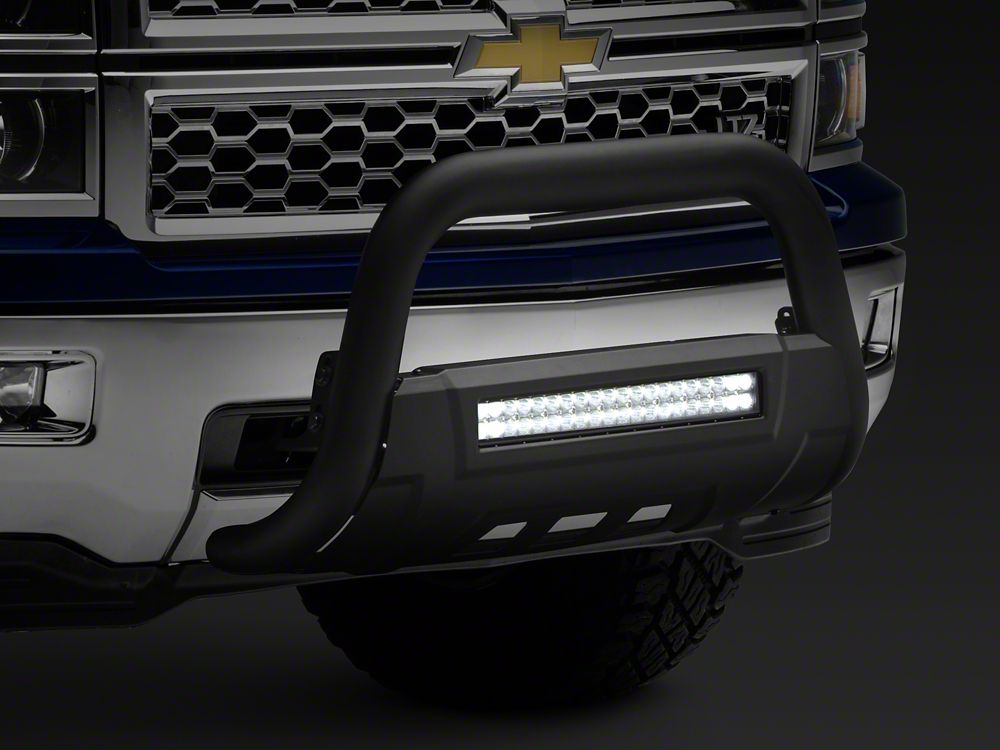 Barricade HD Bull Bar with Skid Plate and 20-Inch LED Dual-Row LED Light  Bar; Textured Black (07-18 Silverado 1500)