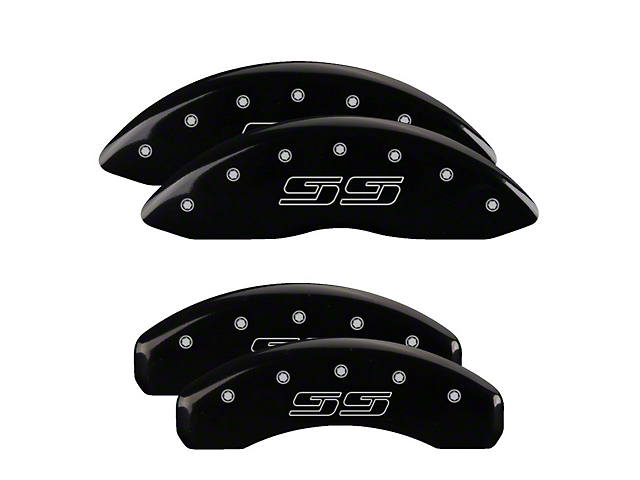 MGP Black Caliper Covers with Avalanche Style SS Logo; Front and Rear (07-14 Tahoe)