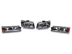 Euro Crystal Headlights with Parking Lights; Matte Black Housing; Clear Lens (03-06 Silverado 1500)