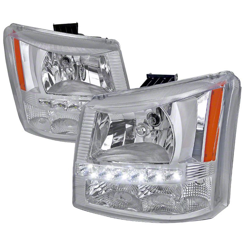 Silverado 1500 Euro Crystal Headlights With Led Drl Chrome Housing Clear Lens 03 06 Silverado 1500