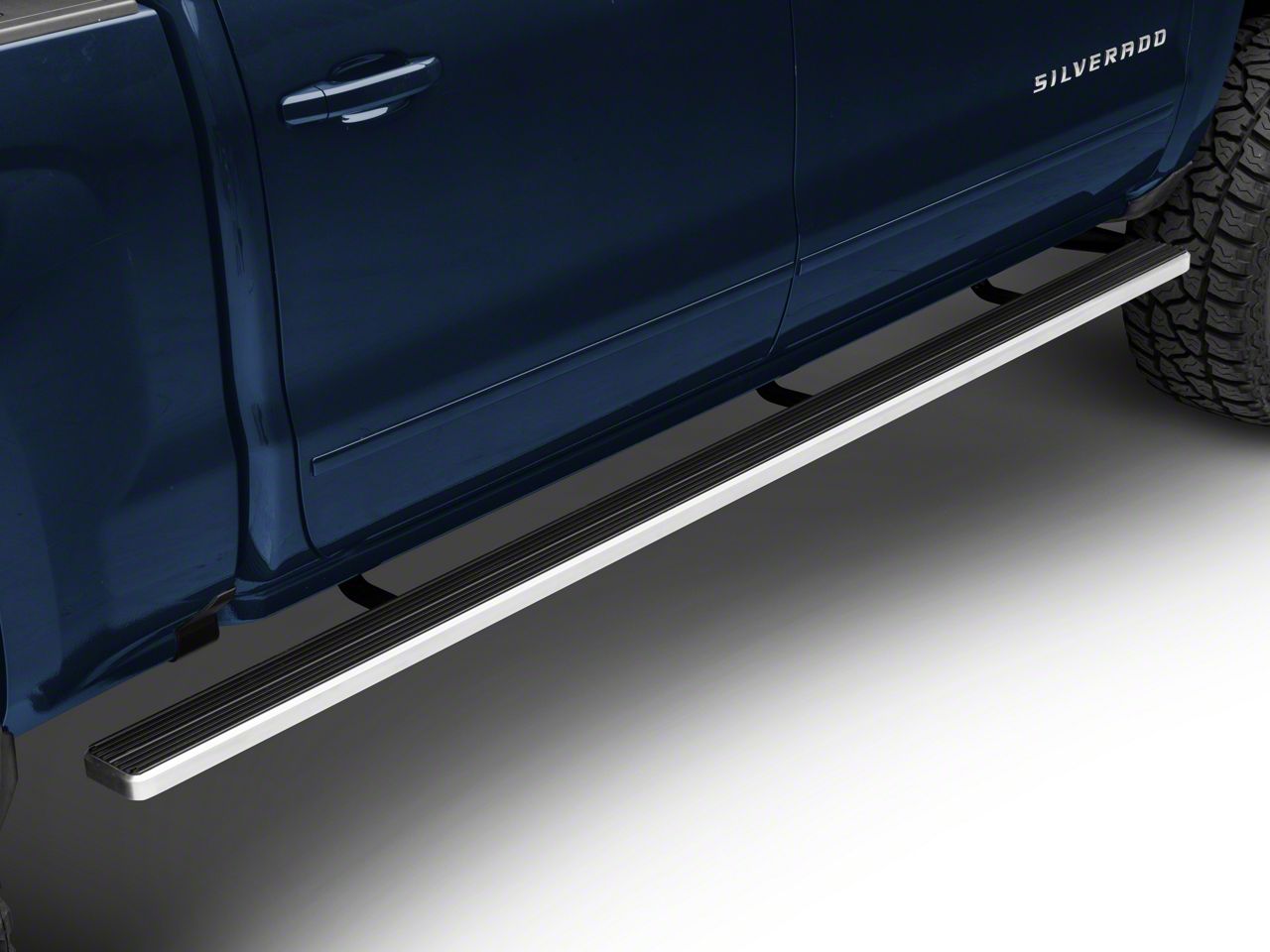 5-Inch iStep Wheel-to-Wheel Running Boards; Hairline Silver (07-18 Silverado 1500 Crew Cab)