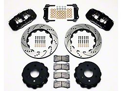 Wilwood AERO4 Rear Big Brake Kit with Drilled and Slotted Rotors; Black Calipers (99-18 Silverado 1500)