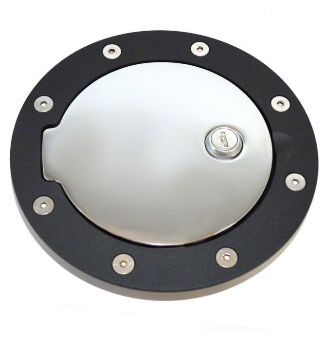 Silverado 1500 Race Style Billet Locking Fuel Door; Flat Black and Chrome (1418 Silverado 1500)