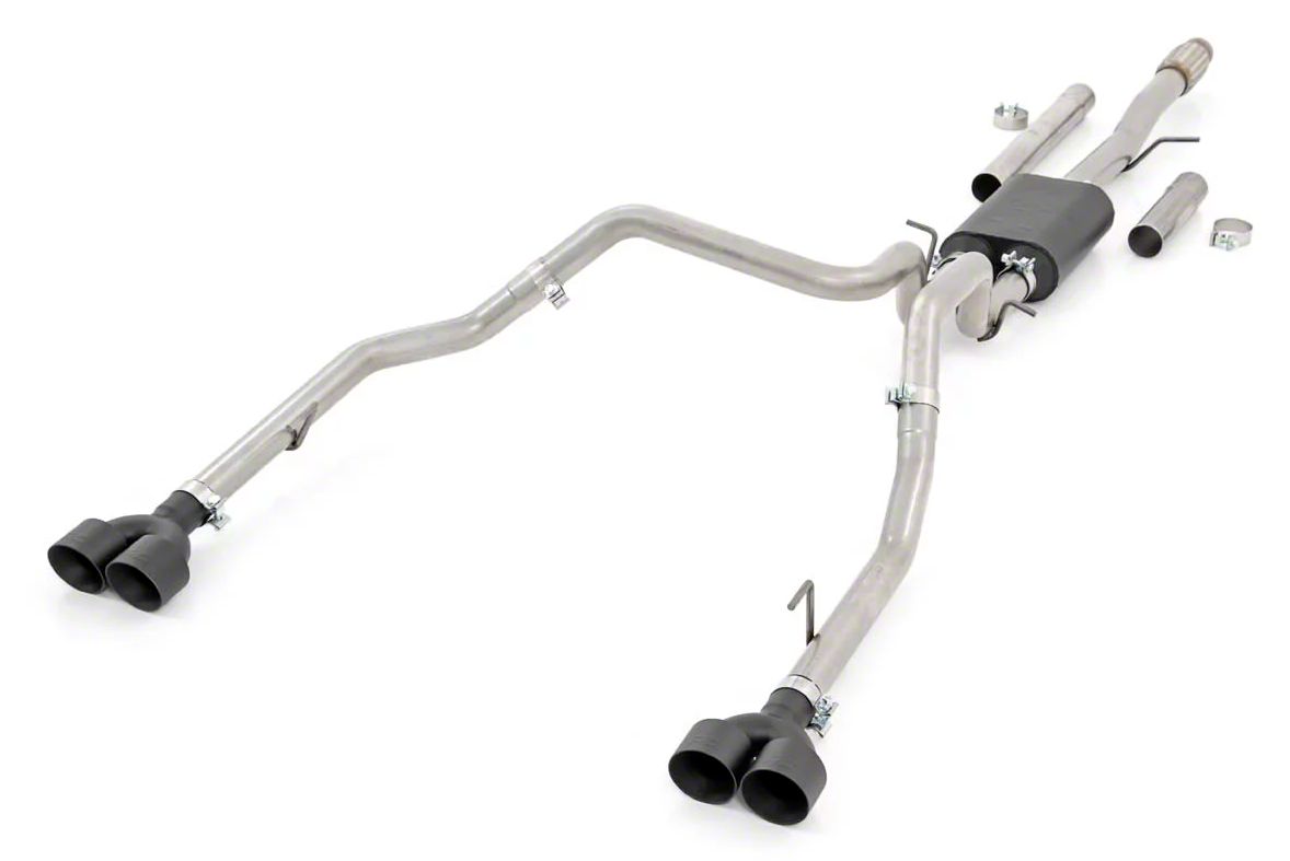 Rough Country Silverado 1500 Dual Exhaust System with Black Tips; Rear