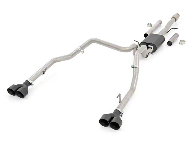 Rough Country Dual Exhaust System with Black Tips; Rear Exit (19-23 5.3L Silverado 1500 w/ Factory Dual Exhaust)