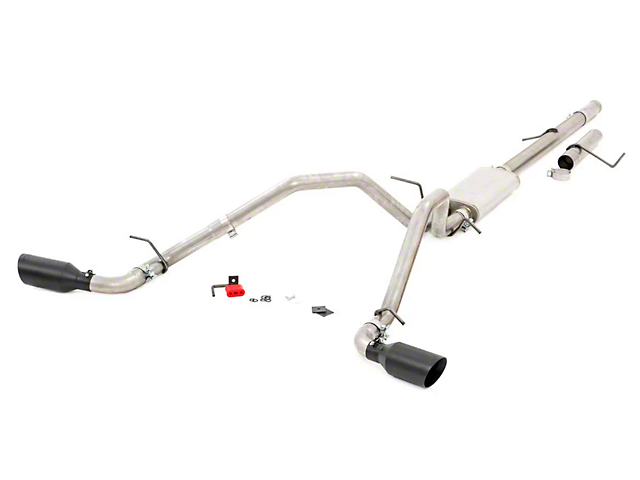 Rough Country Dual Exhaust System with Black Tips; Side Exit (09-13 5.3L Silverado 1500)