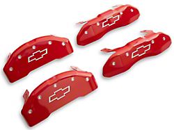 MGP Brake Caliper Covers with Bowtie Logo; Red; Front and Rear (19-26 Silverado 1500)