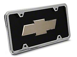 Chevrolet License Plate Frame; Chrome on Black (Universal; Some Adaptation May Be Required)