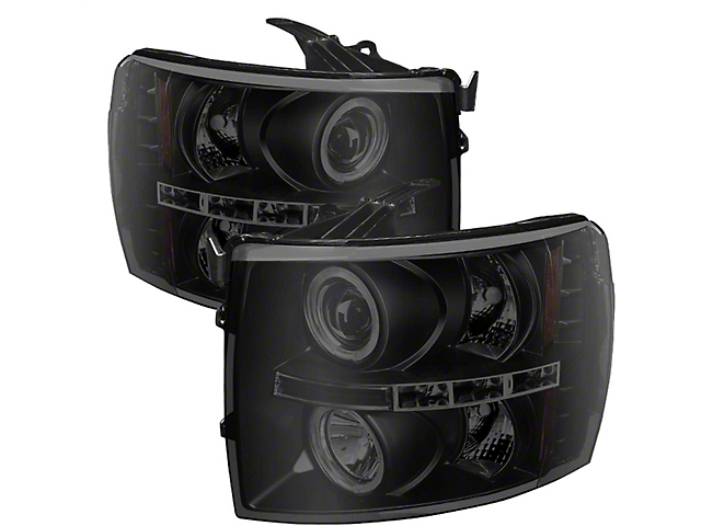 Signature Series LED Halo Projector Headlights; Black Housing; Smoked Lens (07-14 Silverado 2500 HD)