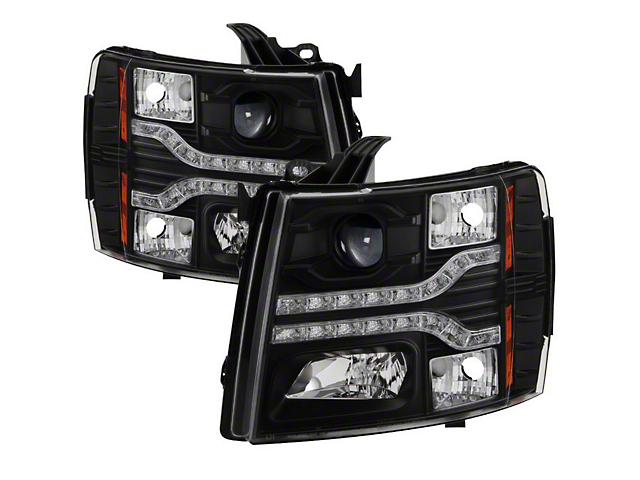 Signature Series Version 2 LED DRL Projector Headlights; Black (07-14 Silverado 2500 HD)