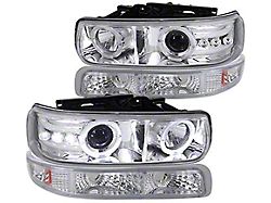 Dual Halo Projector Headlights with Bumper Lights; Chrome Housing; Clear Lens (99-03 Silverado 1500)
