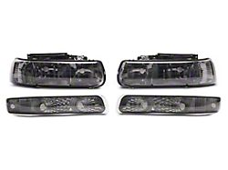4-Piece Headlights with Clear Corner Lights; Smoked Housing; Clear Lens (99-02 Silverado 1500)