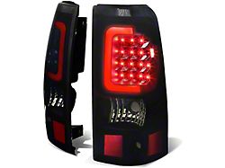 Red C-Bar LED Tail Lights; Black Housing; Smoked Lens (03-06 Silverado 1500 Fleetside)