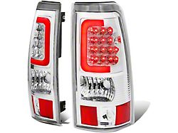 Red C-Bar LED Tail Lights; Chrome Housing; Clear Lens (03-06 Sierra 1500 Fleetside)