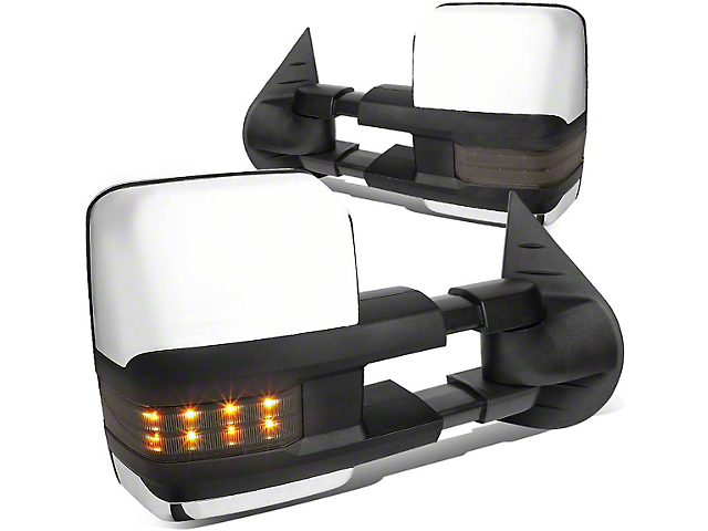 Powered Heated Towing Mirrors with Smoked LED Turn Signals; Chrome (07-14 Sierra 2500 HD)