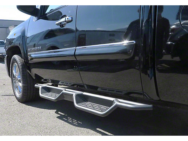 Round Tube Drop Style Nerf Side Step Bars; Black (07-19 Sierra 2500 HD Extended/Double Cab)