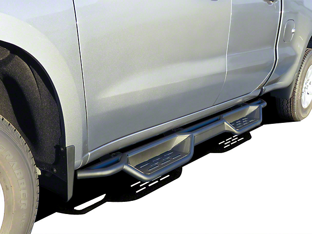 Round Tube Drop Style Nerf Side Step Bars; Black (20-22 Sierra 2500 HD Double Cab)