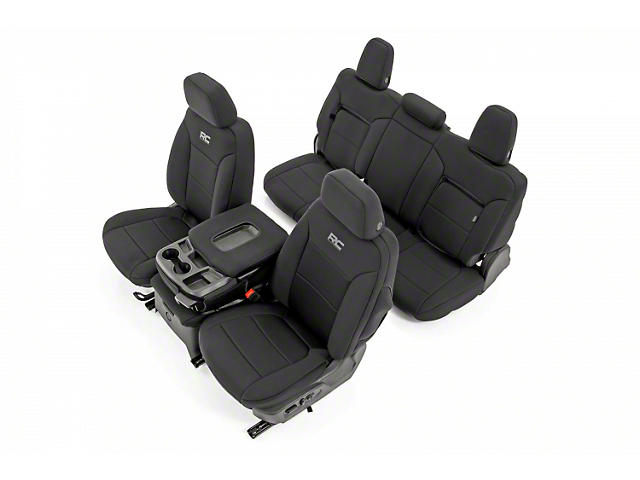 Rough Country Neoprene Front and Rear Seat Covers; Black (19-22 Silverado 1500 Crew Cab w/ Rear Seat Storage)