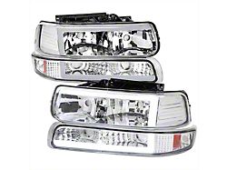 LED Bar Factory Style Headlights with Bumper Lights; Chrome Housing; Clear Lens (99-02 Silverado 1500)