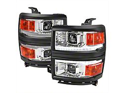 Switchback Sequential LED Bar Projector Headlights; Chrome Housing; Clear Lens; Black Trim (14-15 Silverado 1500)