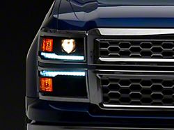 Switchback Sequential LED Bar Projector Headlights; Matte Black Housing; Smoked Lens; Chrome Trim (14-15 Silverado 1500)